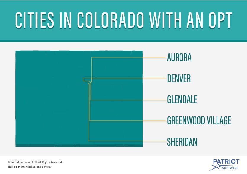 科罗拉多州实行职业特权税的城市地图